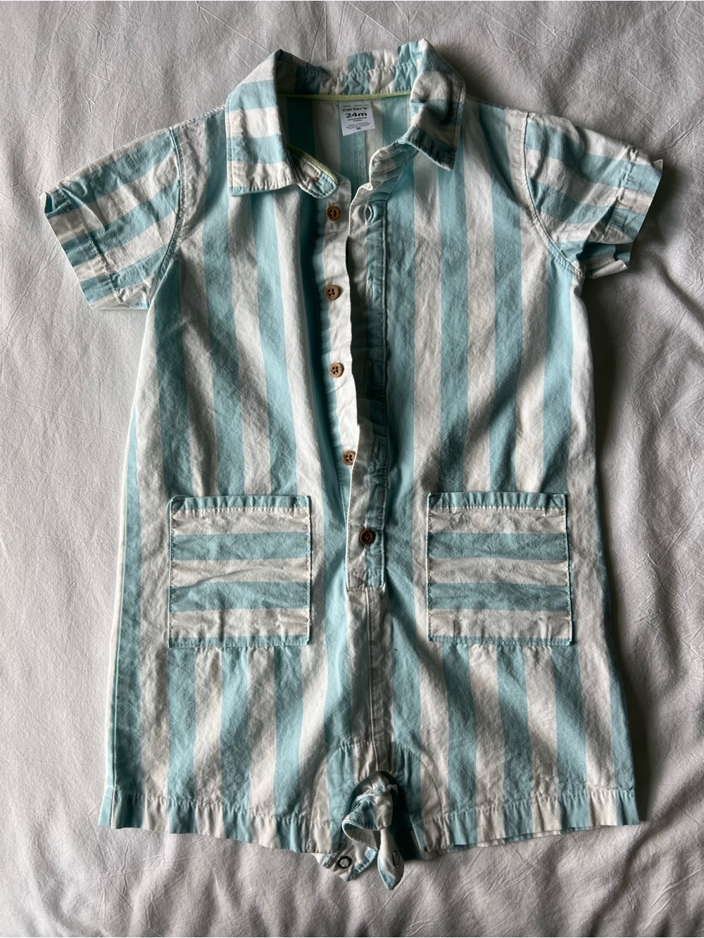 Adorable !!! Carter's Blue and White Striped Romper 24 M
